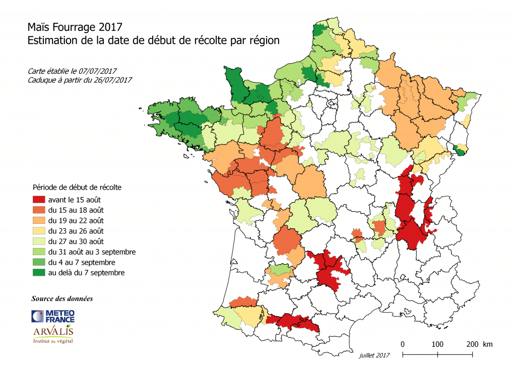 estimation de la date de début de récolte par région pour le maïs fourrage