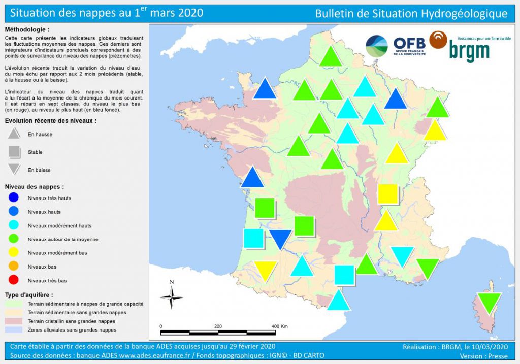 Situation des nappes au 1er Mars 2020