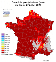 carte de france avec cumul précipitations juillet 2020