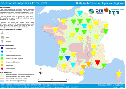 carte de france de la situation des nappes au 1 mai 2021