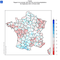 situation hydrologique carte de France pour le cumul sept 2021 à février 2022